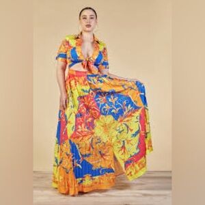 Collard pleated Baroque Maxi Dress